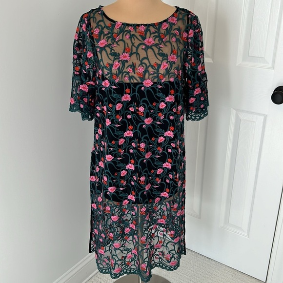 Anthropologie Moulinette Soeurs Floral Embroidered Mesh Tunic Dress - Picture 3 of 9